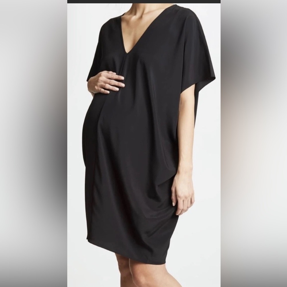 Hatch Maternity V Neck Slouch Dress Black Neutral Minimalist Sz OS